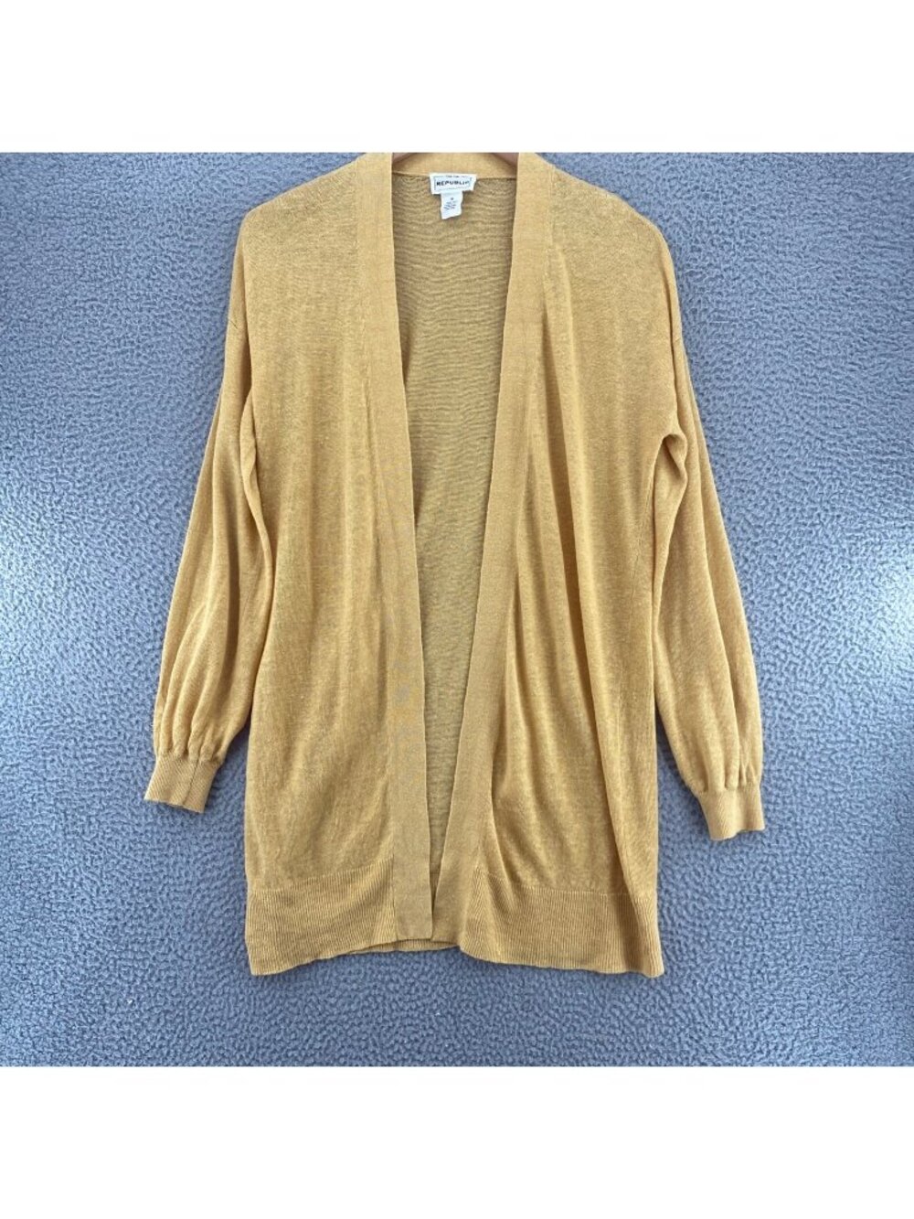 For The Republic Sweater Womens Medium Yellow Linen Knit Open Cardigan Casual